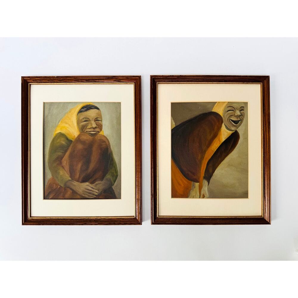 Pair of Vintage Expressionist Figural Paintings